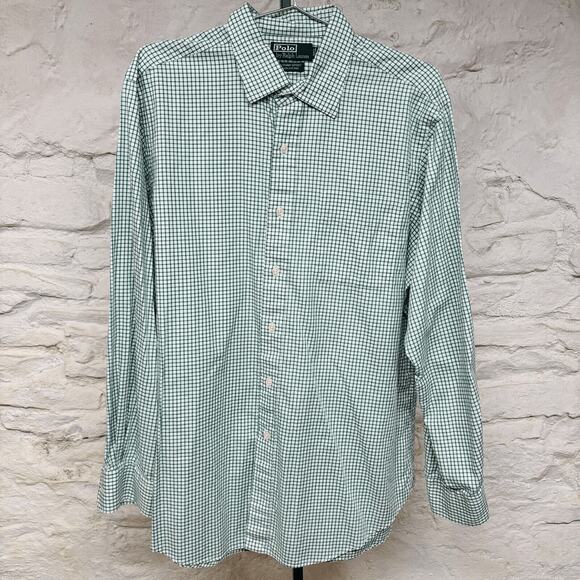 Polo Ralph Lauren Curham Shirt Mens Large Green Check Classic Button Up Vintage - Picture 1 of 5
